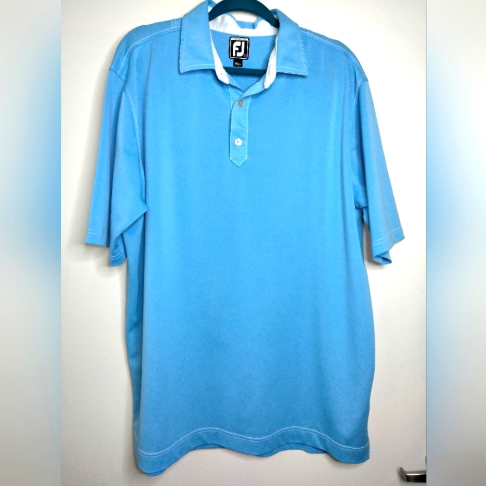 FootJoy (Size XXL) Men's Aqua Blue Stretch Henley Button SS Golf Polo Shirt